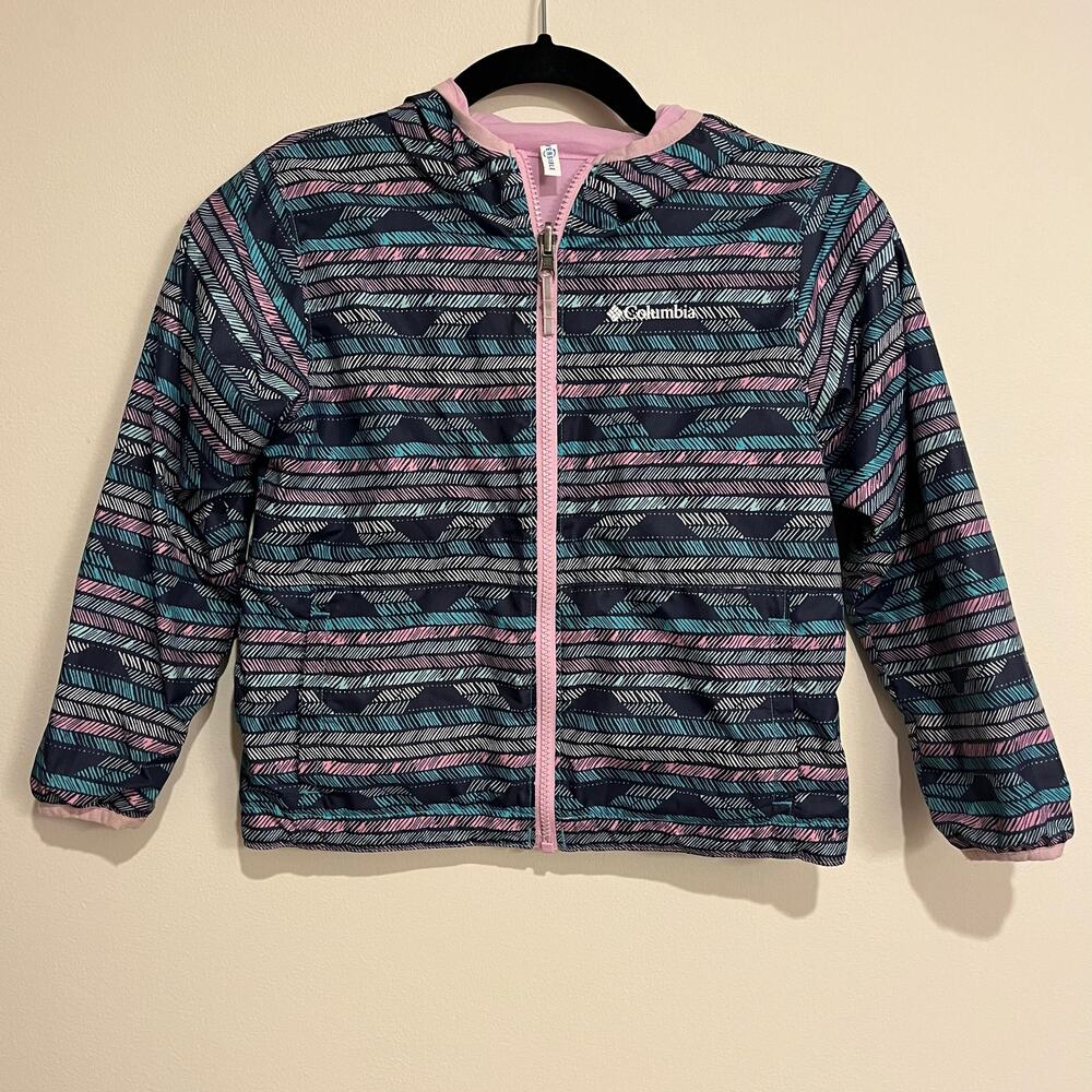 Girls Columbia Jacket Lightweight Spring Blue Graphic Print XS (6/7)‎